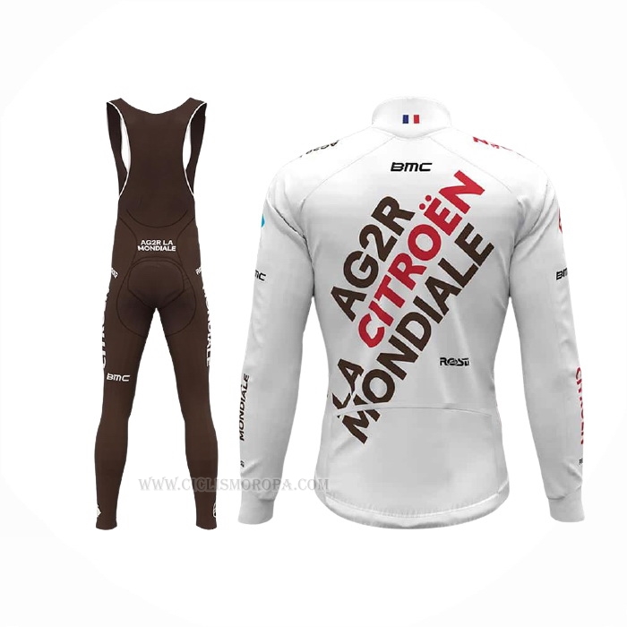 2021 Ropa Ciclismo Ag2r La Mondiale Blanco Mangas Largas y Culotte Lunga